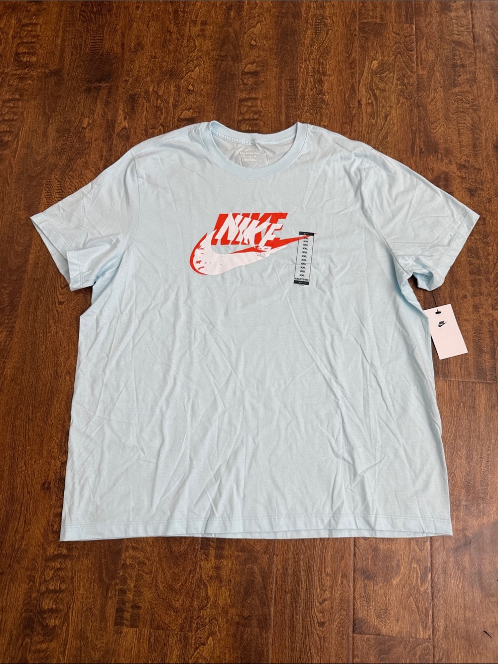 Nike Men’s Pale Blue Graphic Logo Tee with Red Swoosh Size XXL
